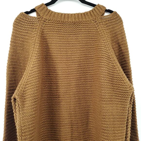 Hayden LA Oversized Boho Mustard Crew Neck Sweater Tunic Shoulder Cut Out  M/L - Picture 7 of 10